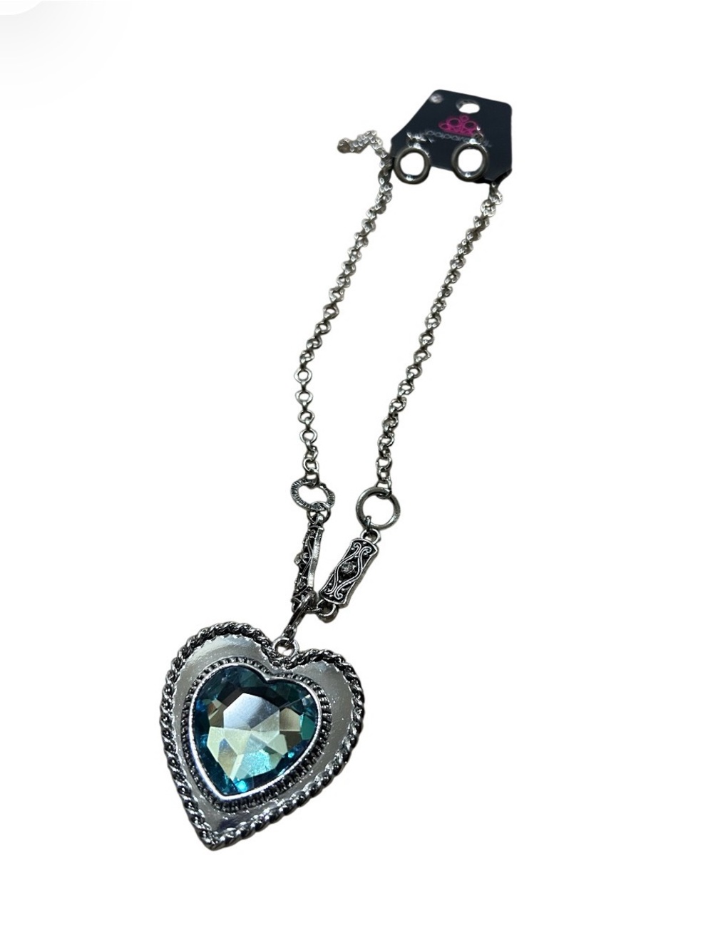 Paparazzi Heart Pendant Necklace and earrings with Blue Crystal
